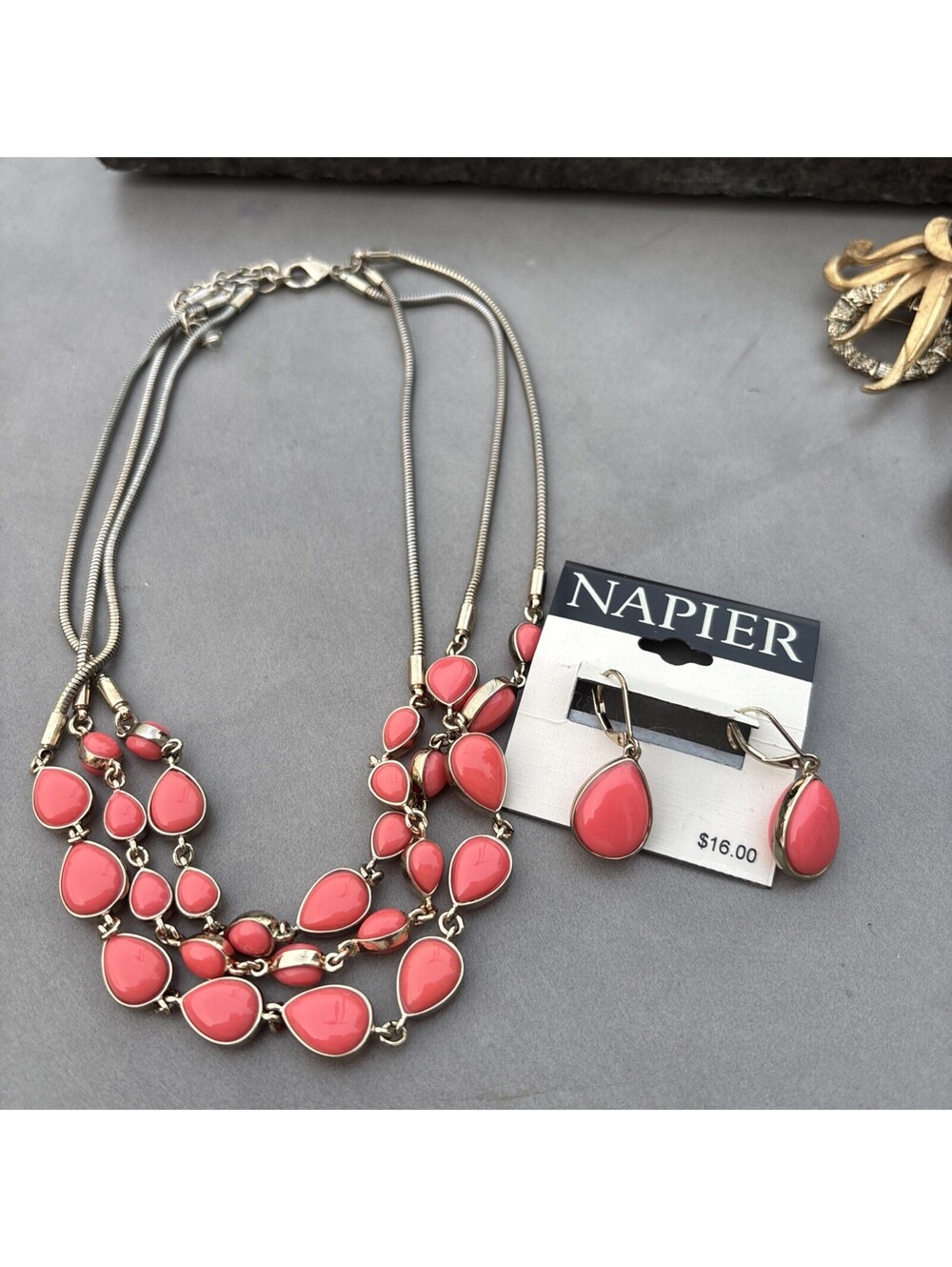 Napier Goldtone Faux Coral Set - Necklace & Earrings